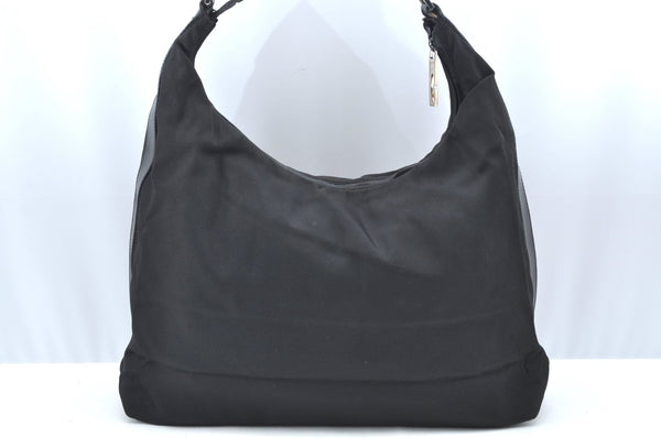 Authentic GUCCI Vintage Shoulder Hand Bag Nylon Leather Black  K4045
