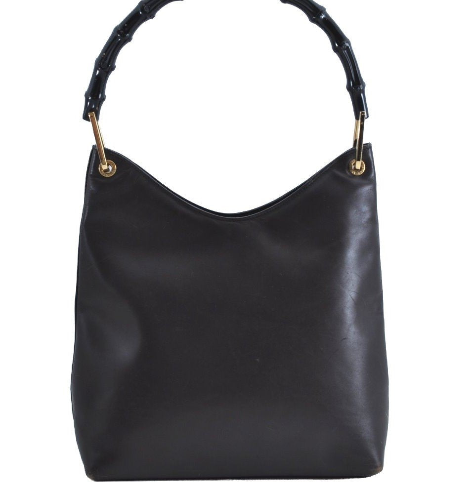 Authentic GUCCI Bamboo Shoulder Hand Bag Purse Leather 0013007 Brown K4070