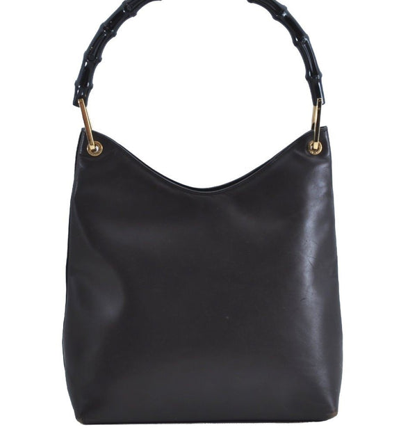 Authentic GUCCI Bamboo Shoulder Hand Bag Purse Leather 0013007 Brown K4070