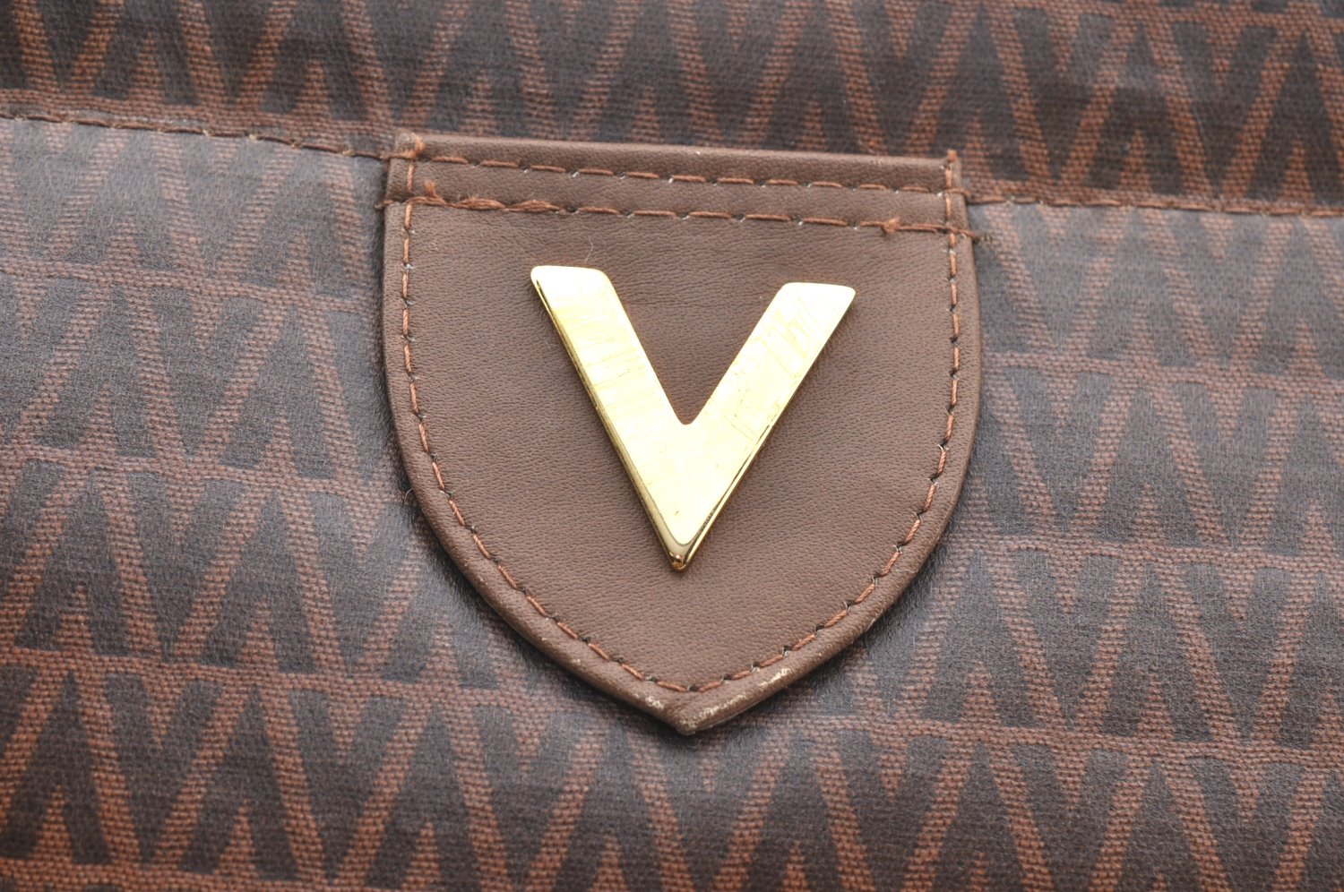 Authentic MARIO VALENTINO V Logo Clutch Bag Purse PVC Brown K4076