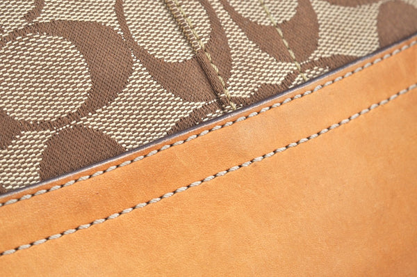 Authentic COACH Signature Shoulder Cross Bag Canvas Leather 9349 Brown K4078