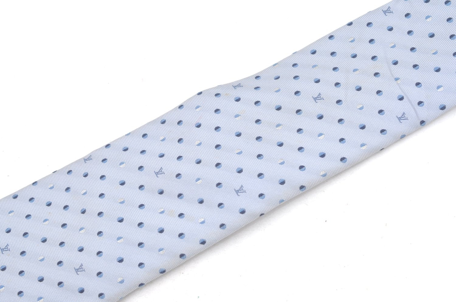 Authentic Louis Vuitton Necktie Tie Monogram Dots Pattern Silk Light Blue K4082