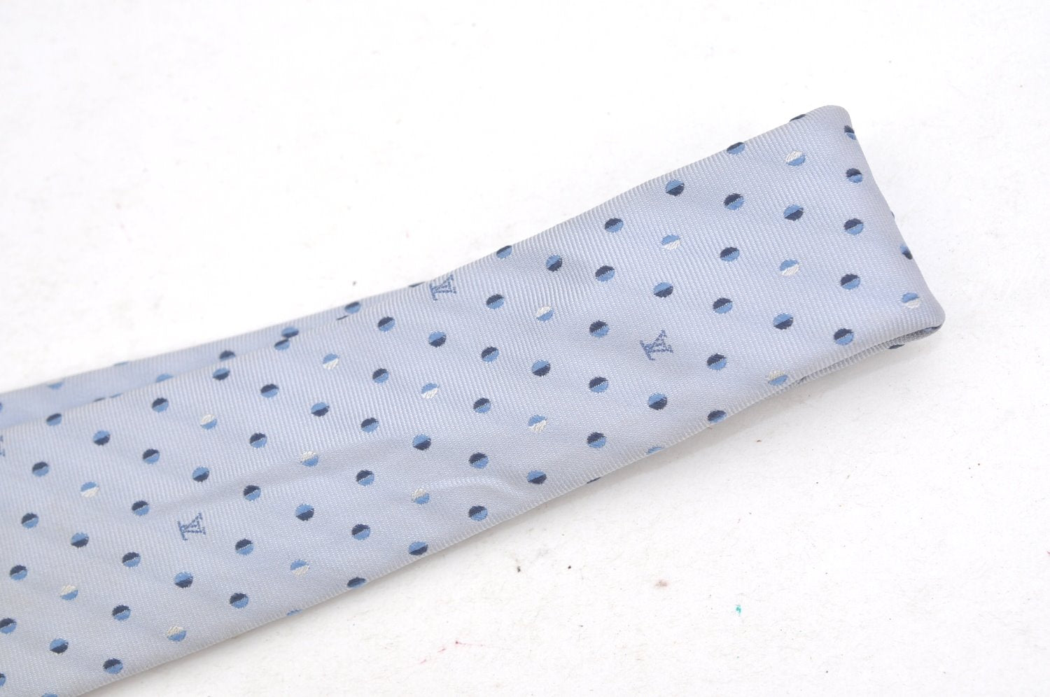 Authentic Louis Vuitton Necktie Tie Monogram Dots Pattern Silk Light Blue K4082