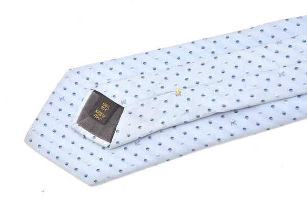 Authentic Louis Vuitton Necktie Tie Monogram Dots Pattern Silk Light Blue K4082