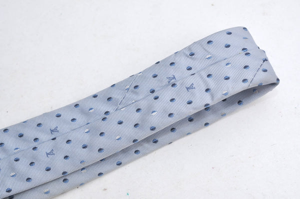 Authentic Louis Vuitton Necktie Tie Monogram Dots Pattern Silk Light Blue K4082