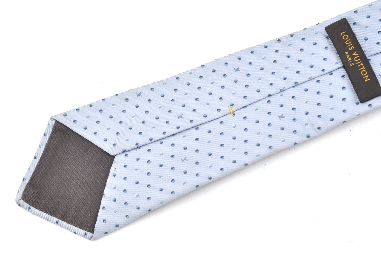 Authentic Louis Vuitton Necktie Tie Monogram Dots Pattern Silk Light Blue K4082