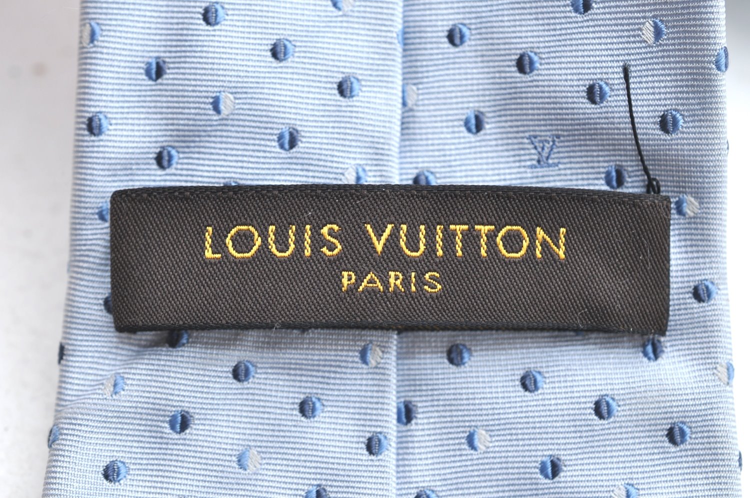 Authentic Louis Vuitton Necktie Tie Monogram Dots Pattern Silk Light Blue K4082