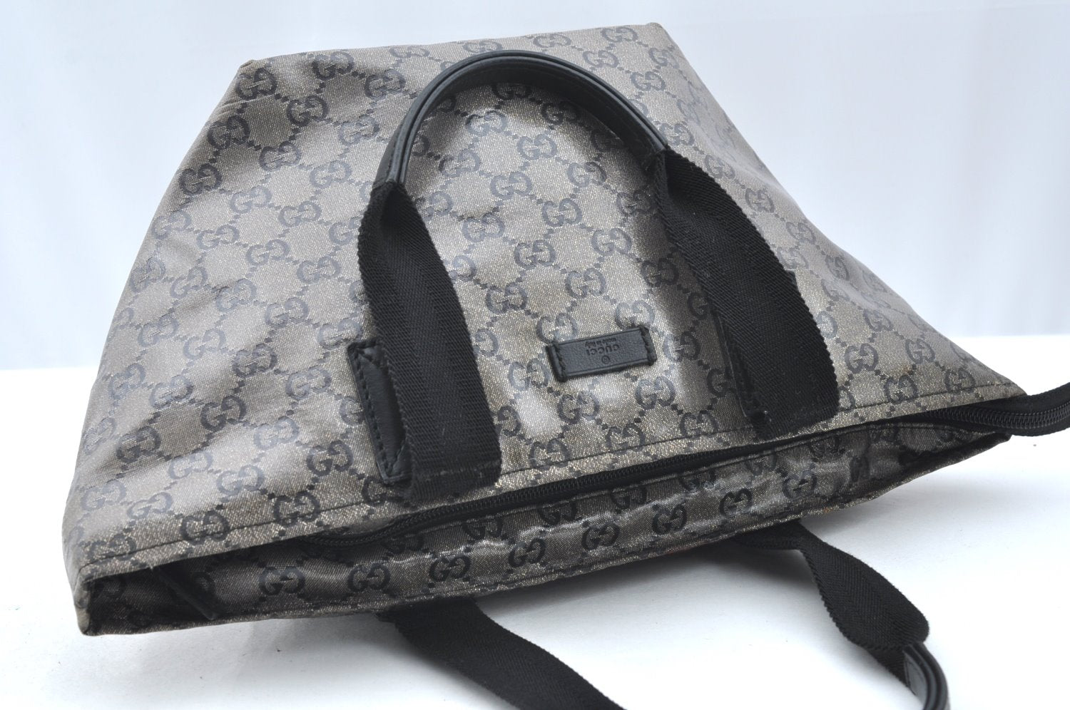 Authentic GUCCI GG Crystal Shoulder Tote Bag PVC Leather 131228 Blue K4088