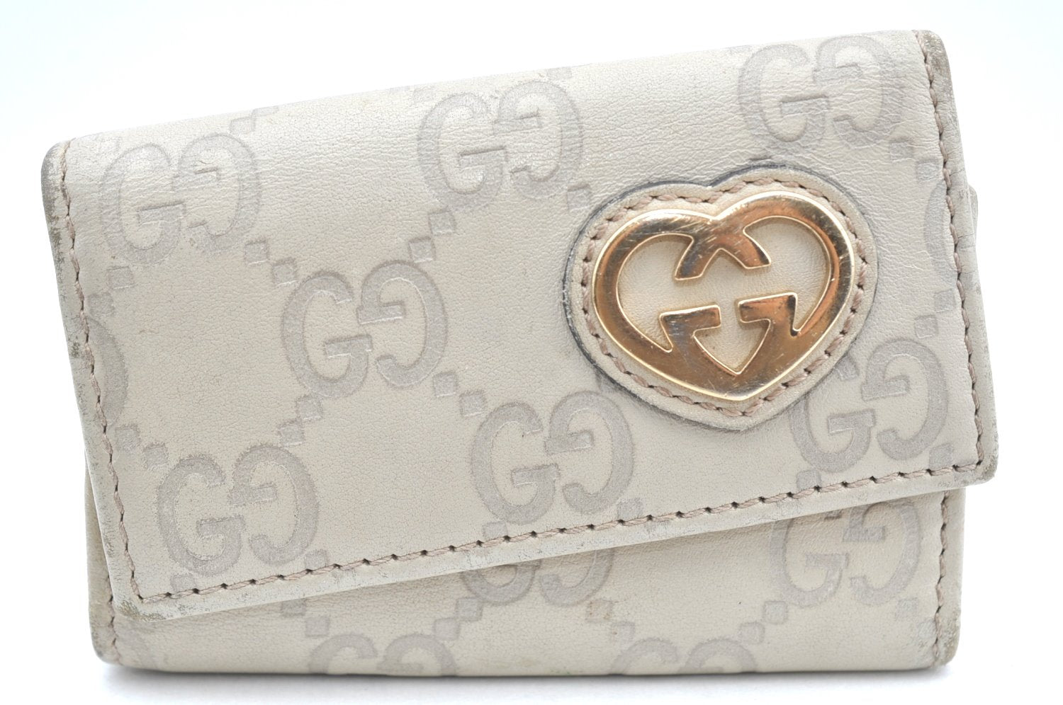 Authentic GUCCI Guccissima Lovely Heart 6 Key Case GG Leather 257217 White K4095