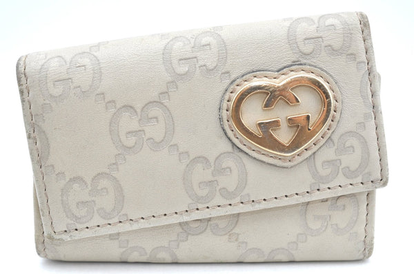 Authentic GUCCI Guccissima Lovely Heart 6 Key Case GG Leather 257217 White K4095