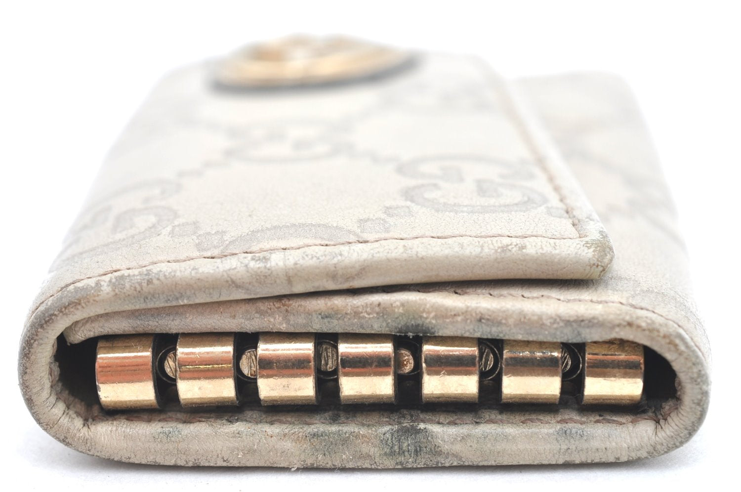 Authentic GUCCI Guccissima Lovely Heart 6 Key Case GG Leather 257217 White K4095