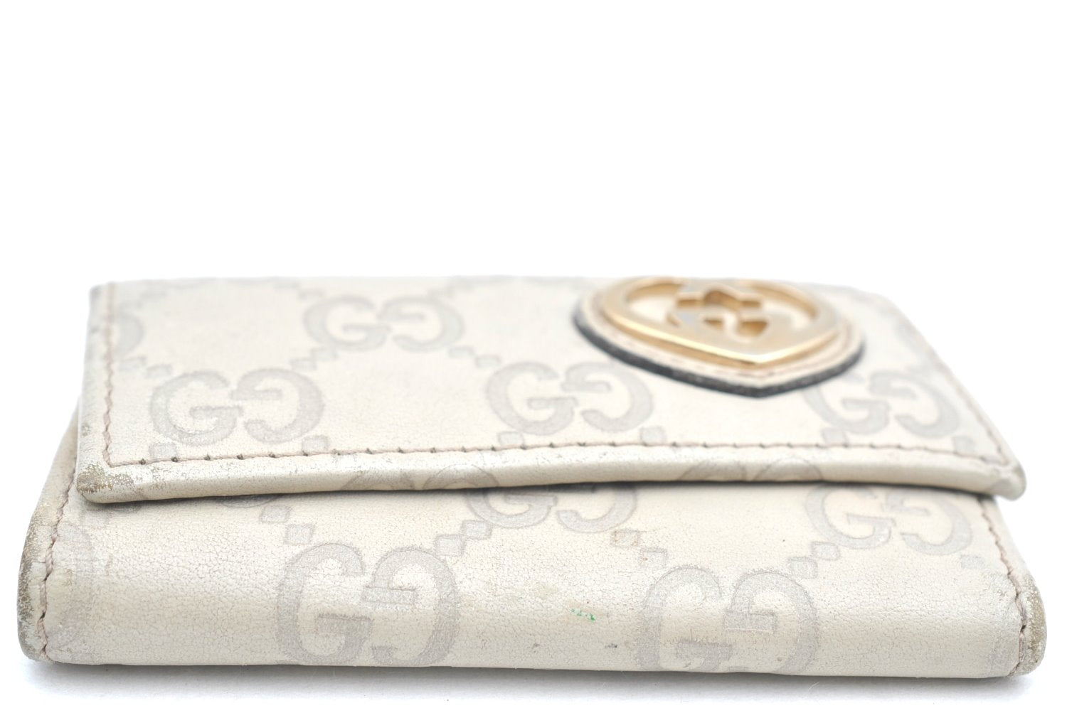 Authentic GUCCI Guccissima Lovely Heart 6 Key Case GG Leather 257217 White K4095