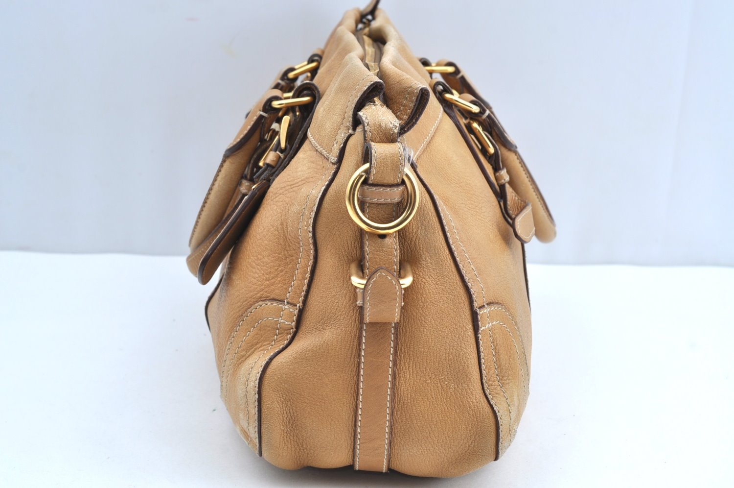 Authentic PRADA Vintage Leather 2Way Shoulder Hand Bag Beige K4106