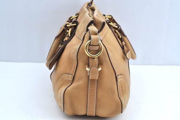 Authentic PRADA Vintage Leather 2Way Shoulder Hand Bag Beige K4106