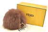 Authentic FENDI Logo Pompom Bag Charm Fur Leather Brown Box K4108