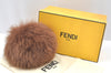 Authentic FENDI Logo Pompom Bag Charm Fur Leather Brown Box K4108