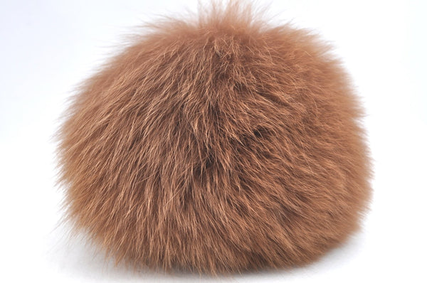 Authentic FENDI Logo Pompom Bag Charm Fur Leather Brown Box K4108