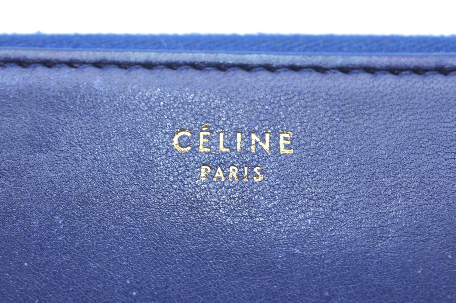 Authentic CELINE Large Zipped Wallet Long Wallet Purse Leather Blue Gray K4109