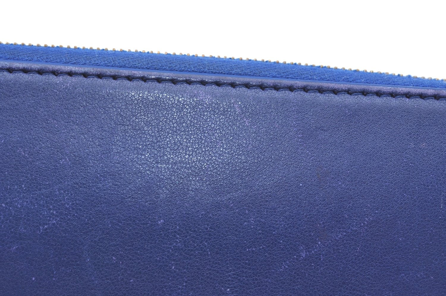 Authentic CELINE Large Zipped Wallet Long Wallet Purse Leather Blue Gray K4109