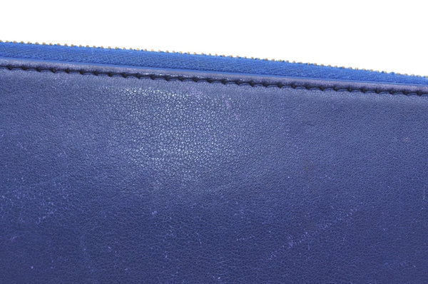 Authentic CELINE Large Zipped Wallet Long Wallet Purse Leather Blue Gray K4109