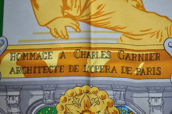 Authentic HERMES Carre 90 Scarf "HOMMAGE A CHARLES GARNIER" Silk Navy K4117