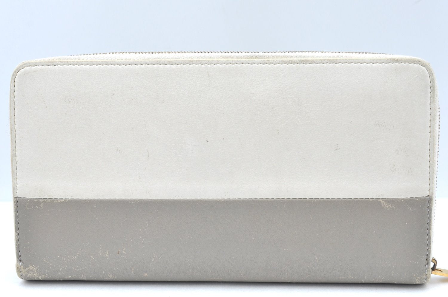 Authentic CELINE Horizontal Cabas Bicolor Long Wallet Leather White Gray K4119