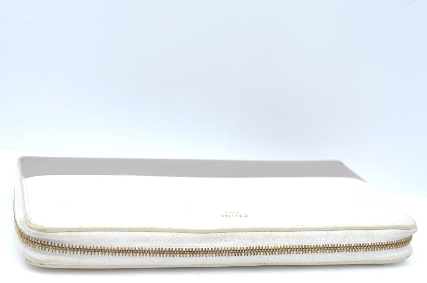 Authentic CELINE Horizontal Cabas Bicolor Long Wallet Leather White Gray K4119