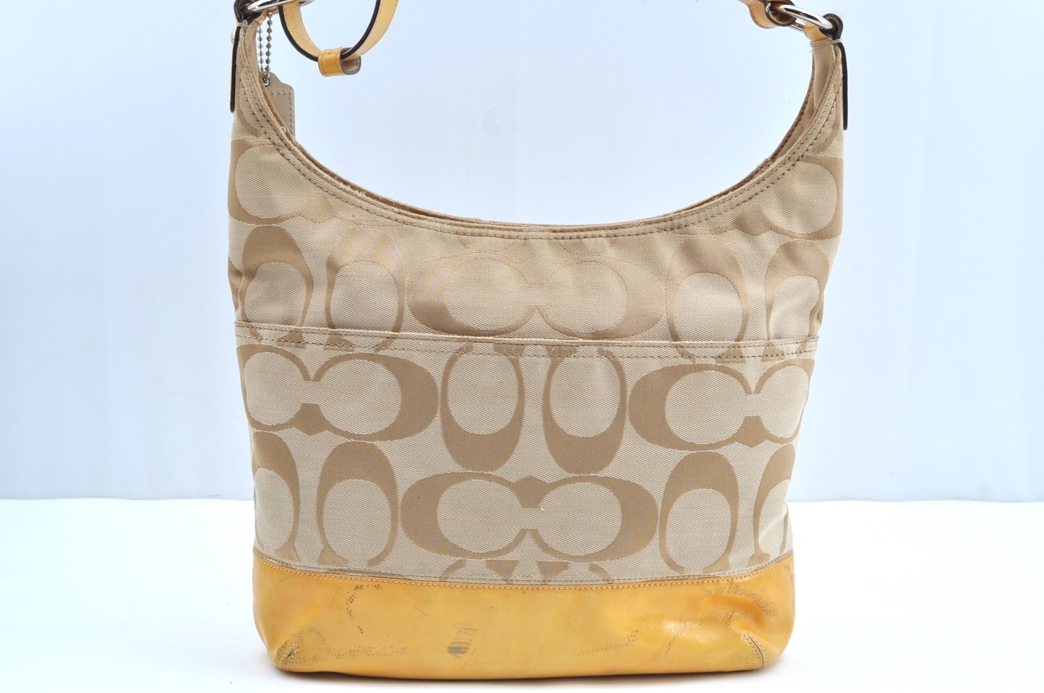 Auth COACH Signature Shoulder Cross Bag Canvas Enamel F17490 Beige Yellow K4136