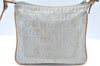 Authentic FENDI Zucchino Shoulder Cross Body Bag Canvas Leather Light Blue K4138