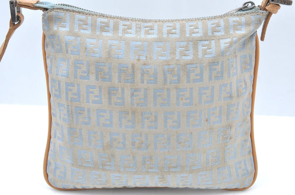 Authentic FENDI Zucchino Shoulder Cross Body Bag Canvas Leather Light Blue K4138