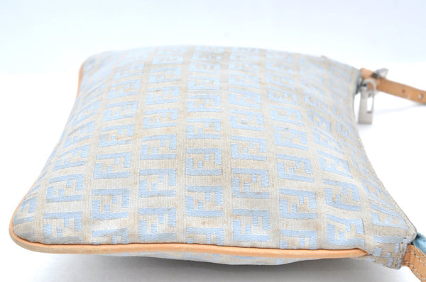 Authentic FENDI Zucchino Shoulder Cross Body Bag Canvas Leather Light Blue K4138