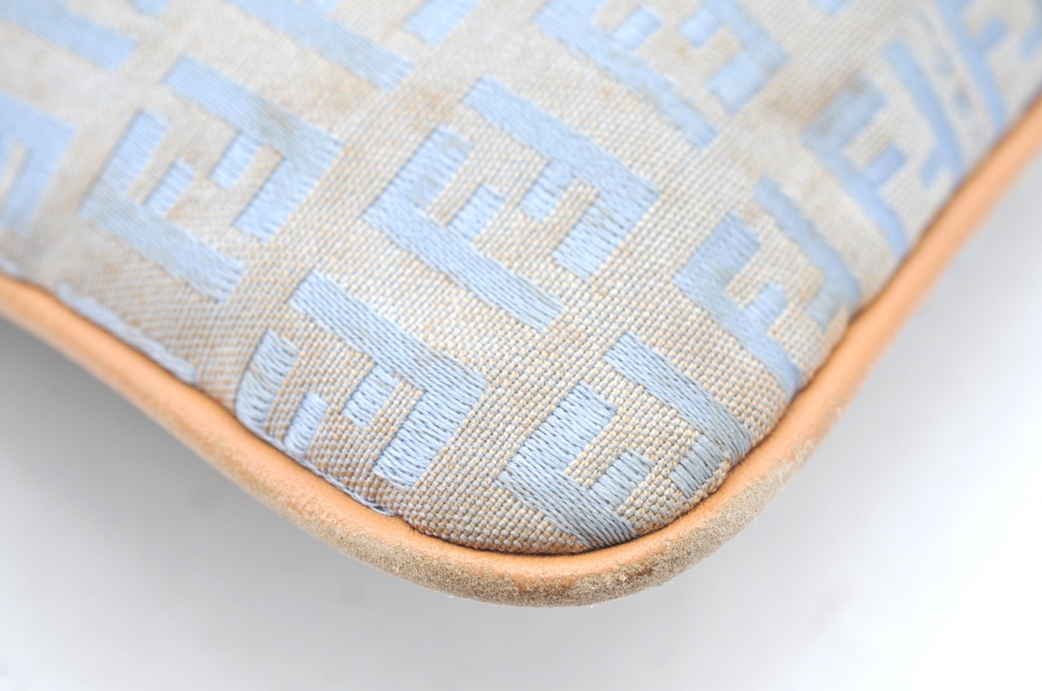 Authentic FENDI Zucchino Shoulder Cross Body Bag Canvas Leather Light Blue K4138