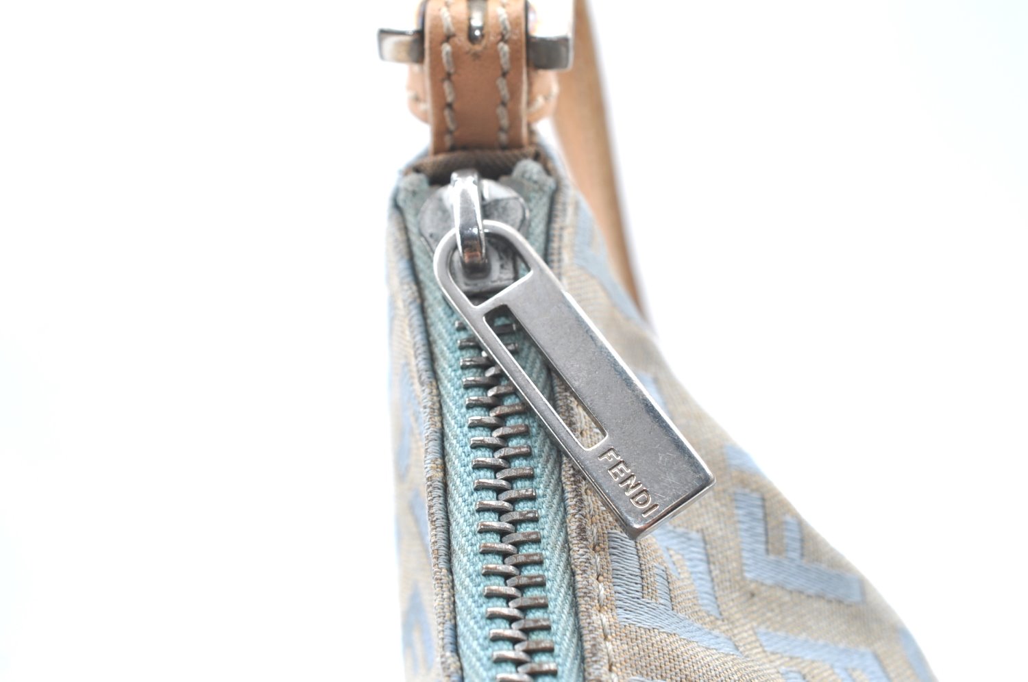 Authentic FENDI Zucchino Shoulder Cross Body Bag Canvas Leather Light Blue K4138