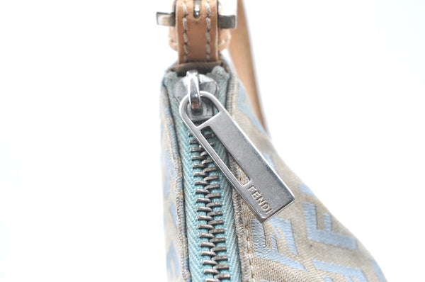 Authentic FENDI Zucchino Shoulder Cross Body Bag Canvas Leather Light Blue K4138