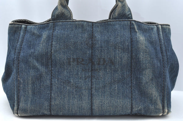 Authentic PRADA Canapa M Denim 2Way Shoulder Hand Bag Blue K4139