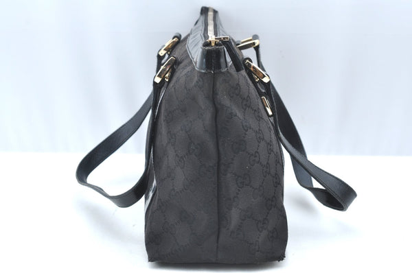 Authentic GUCCI Abbey Shoulder Tote Bag GG Canvas Enamel 141470 Black K4149