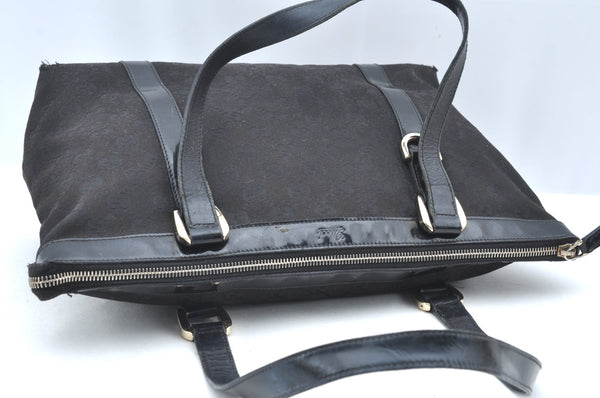 Authentic GUCCI Abbey Shoulder Tote Bag GG Canvas Enamel 141470 Black K4149