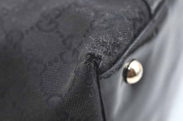 Authentic GUCCI Abbey Shoulder Tote Bag GG Canvas Enamel 141470 Black K4149