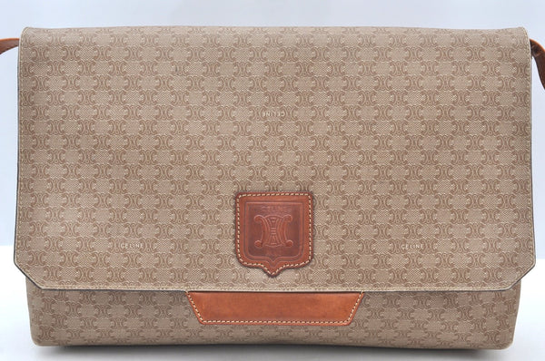 Authentic CELINE Macadam Blason Shoulder Cross Body Bag PVC Leather Beige K4150