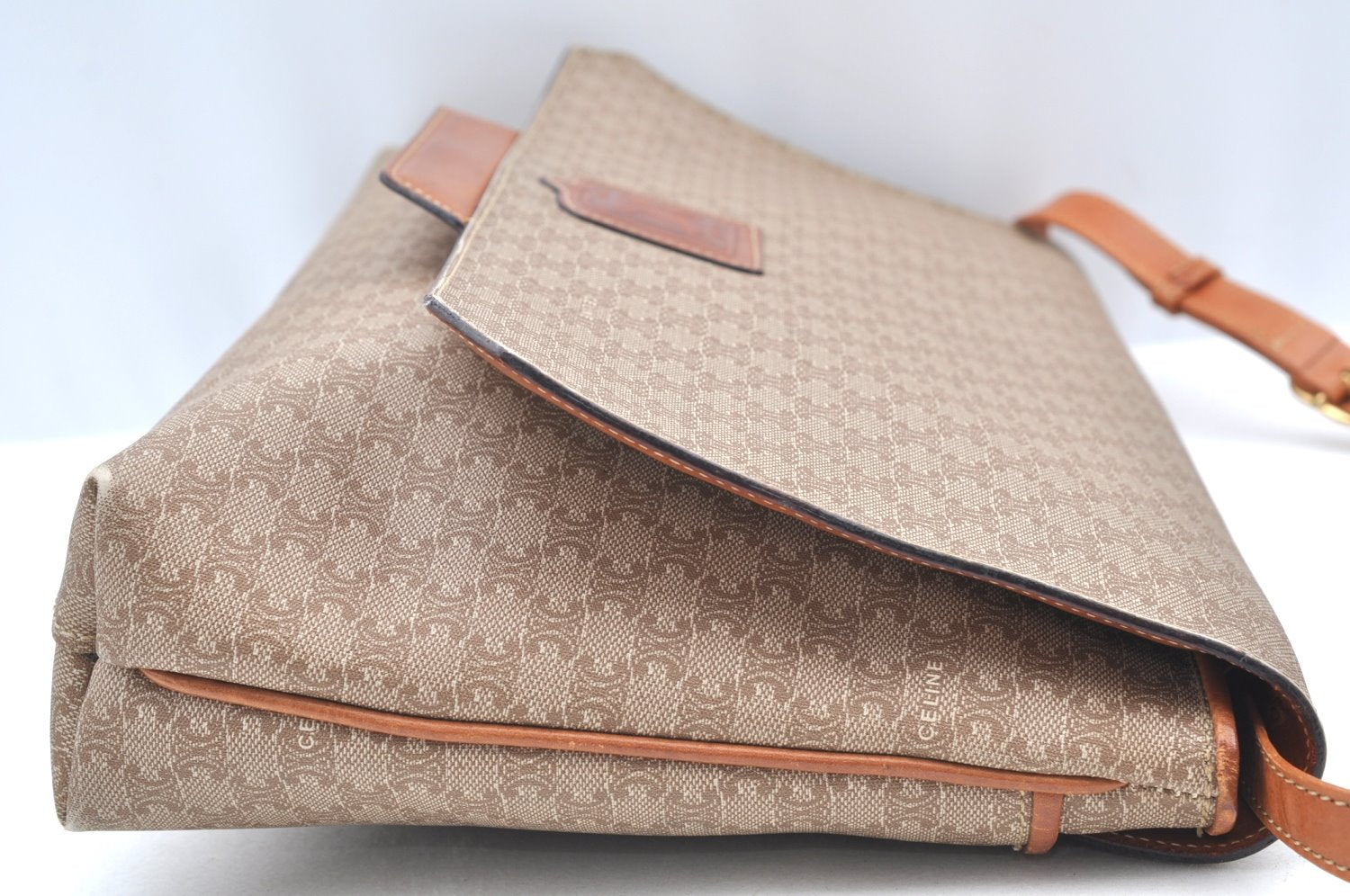 Authentic CELINE Macadam Blason Shoulder Cross Body Bag PVC Leather Beige K4150