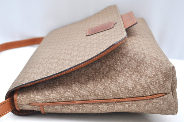 Authentic CELINE Macadam Blason Shoulder Cross Body Bag PVC Leather Beige K4150