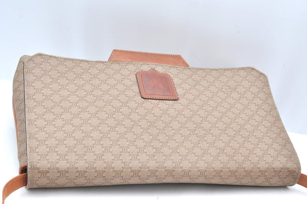 Authentic CELINE Macadam Blason Shoulder Cross Body Bag PVC Leather Beige K4150