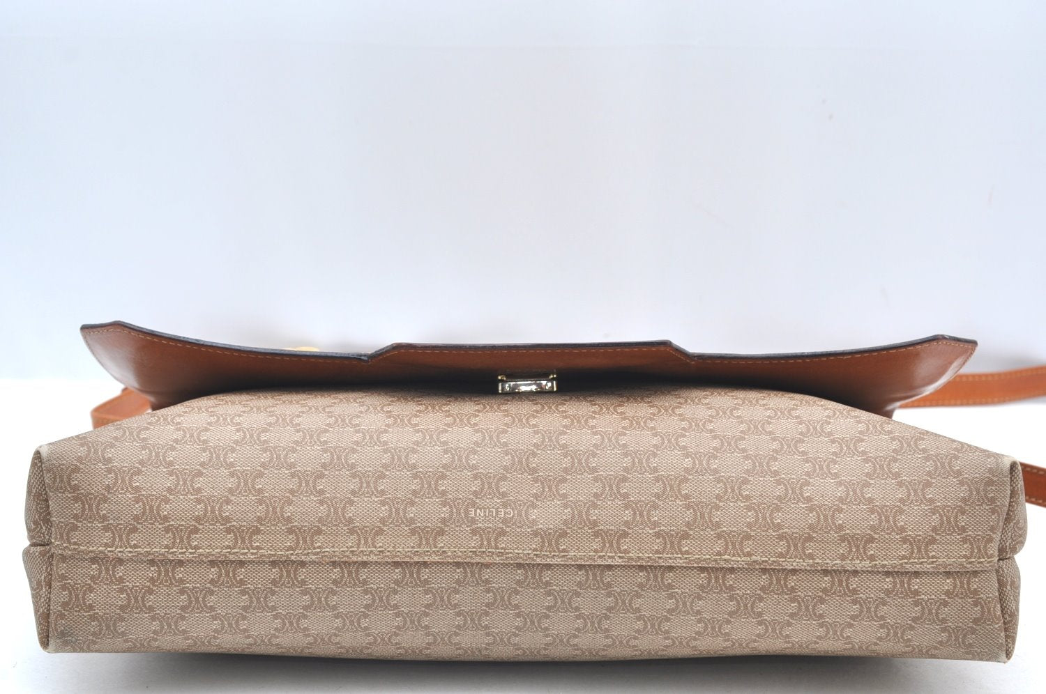 Authentic CELINE Macadam Blason Shoulder Cross Body Bag PVC Leather Beige K4150