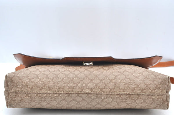Authentic CELINE Macadam Blason Shoulder Cross Body Bag PVC Leather Beige K4150