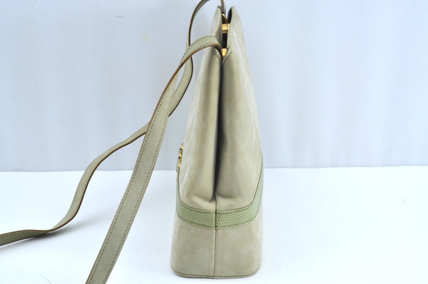 Authentic Salvatore Ferragamo Vara Shoulder Bag Suede Leather Light Green K4151