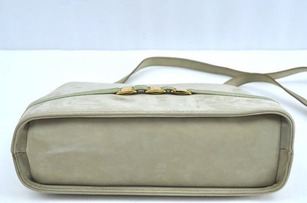 Authentic Salvatore Ferragamo Vara Shoulder Bag Suede Leather Light Green K4151