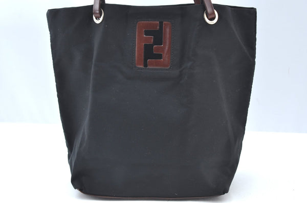 Authentic FENDI Vintage Shoulder Hand Bag Purse Nylon Leather Black K4152