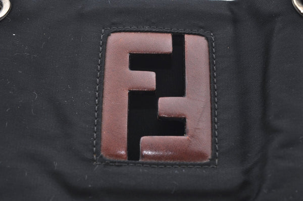 Authentic FENDI Vintage Shoulder Hand Bag Purse Nylon Leather Black K4152