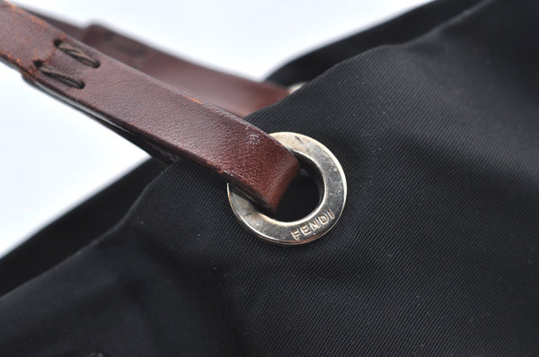 Authentic FENDI Vintage Shoulder Hand Bag Purse Nylon Leather Black K4152