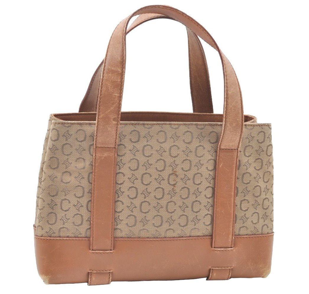 Authentic CELINE C Macadam Blason Pattern Hand Bag Canvas Leather Beige K4158